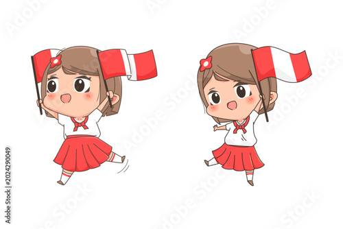 Kawai chibi girl with peruvian flag