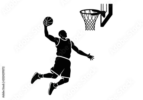 Basketball Player Dunking Ball into Hoop