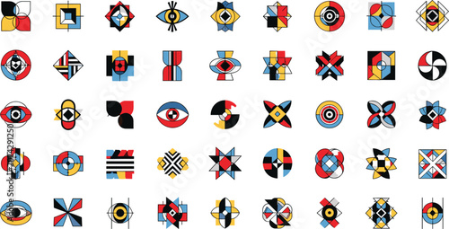 Schilderij op canvas Bauhaus style abstract geometric shape icon set featuring colorful modernist sym