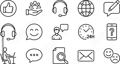 Photos Customer service and support line icon set with headset chat message operator fe