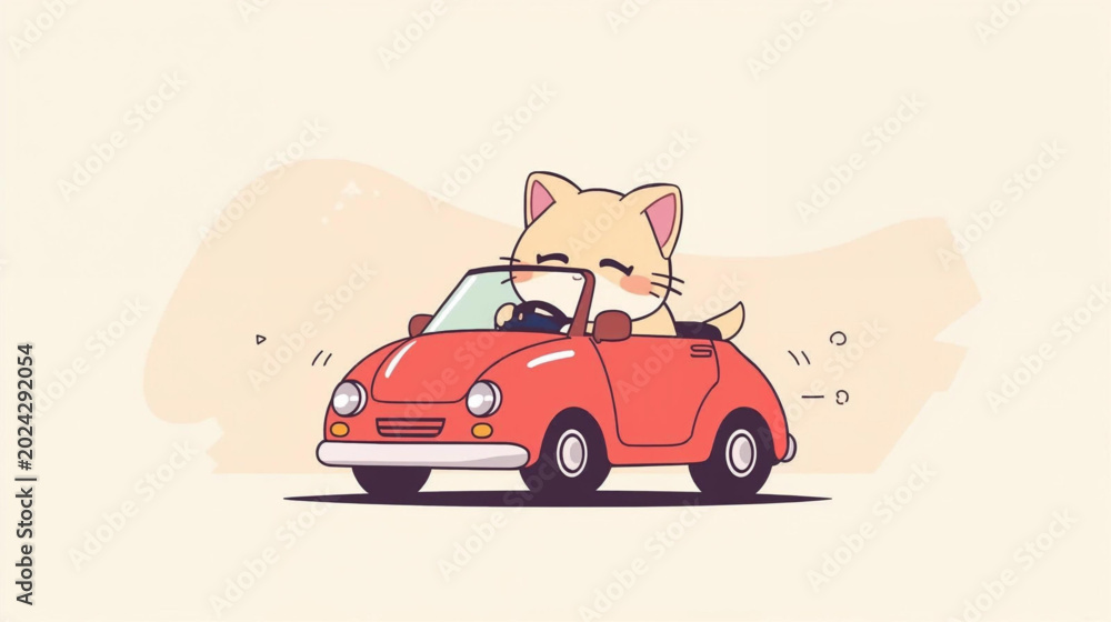 Fotografie Cute cat inside car vector illustration