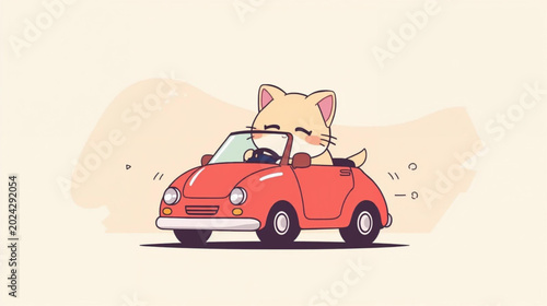 Obraz na plátne Cute cat inside car vector illustration