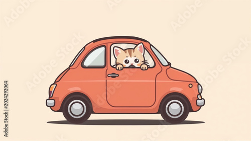 Canvas-taulu Cute cat inside car vector illustration