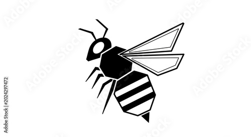Cuadro en lienzo Stylized Black and White Bee Illustration.