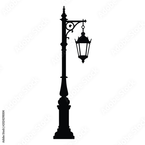 Vintage street lamp post with ornate lantern black silhouette