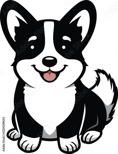 Cute cartoon welsh corgi puppy sitting and smiling vector illustration mascot