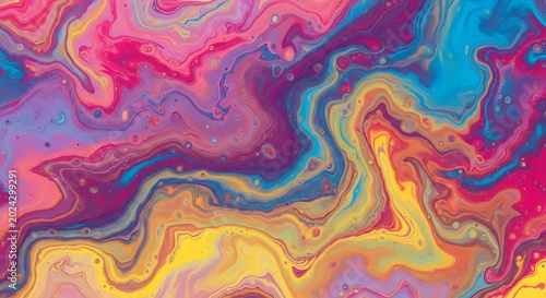 Abstract colorful fluid art with swirling patterns of pink yellow and blue creating a vibrant design ai generated