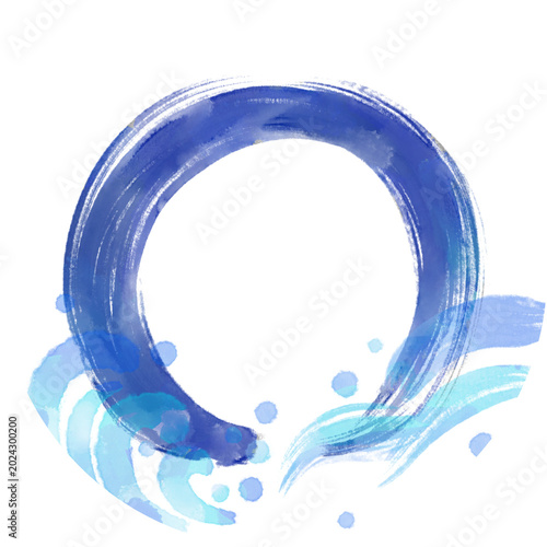 Japanese Brush Wave Banner Background with Enso Circle Watercolor Design