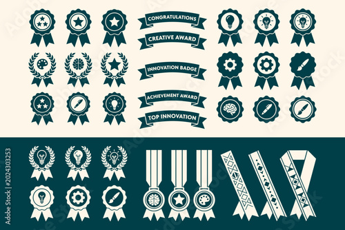 Tableau sur toile Rosette and Award Ribbon Icon Set