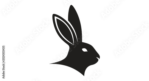 Quadro em tela Black Rabbit Head Silhouette Profile Isolated on White Background