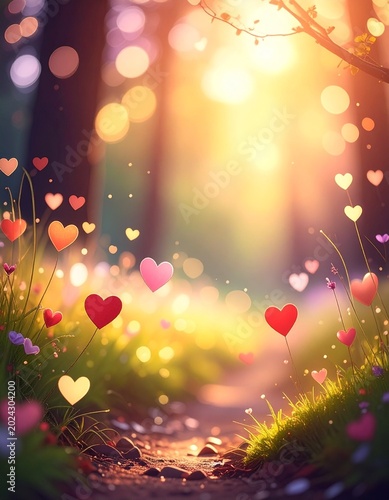 abstract background with hearts and flowers