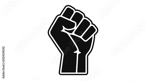 Black power fist iconography symbol of solidarity resistance and empowerment on white background