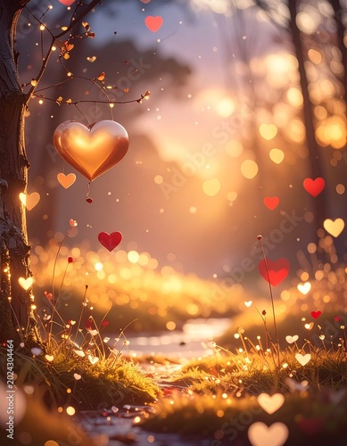 abstract background with hearts and flowers