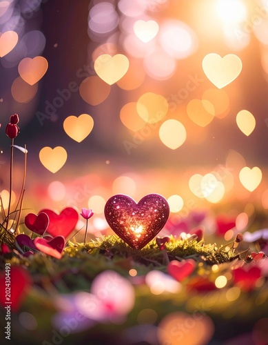 abstract background with hearts and flowers