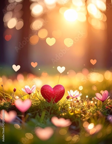 abstract background with hearts and flowers
