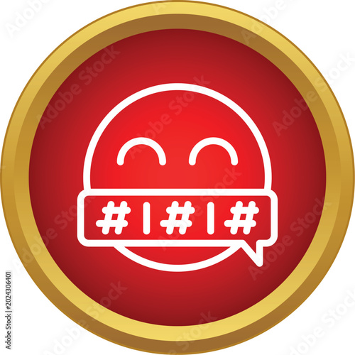 Obraz na płótnie Emoji face on a red background with symbols obscuring swear words in a speech bu
