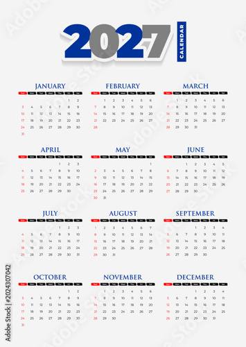 Simple 2027 Calendar Template in grey Background