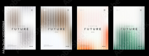 Abstract corporate cover template set with minimalist colorful gradient background, vertical lines, and grainy texture for business brochure or sleek flyer.