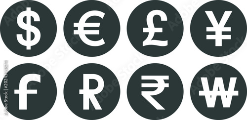 Photos Global Currency Symbol Vector Icon Set Featuring Dollar Euro Pound Yen Franc Rub