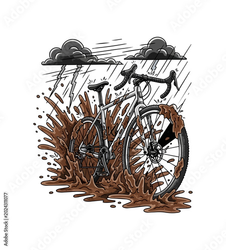 Tire wheel compass mountain landscape illustration concept