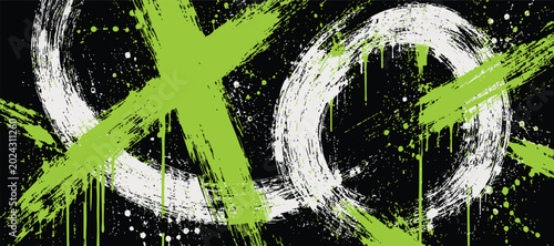 Foto Abstract graffiti background with bright green paint splashes and white brush st