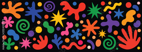 Bild auf Leinwand Abstract memphis style pattern with colorful organic shapes, handdrawn blobs, st