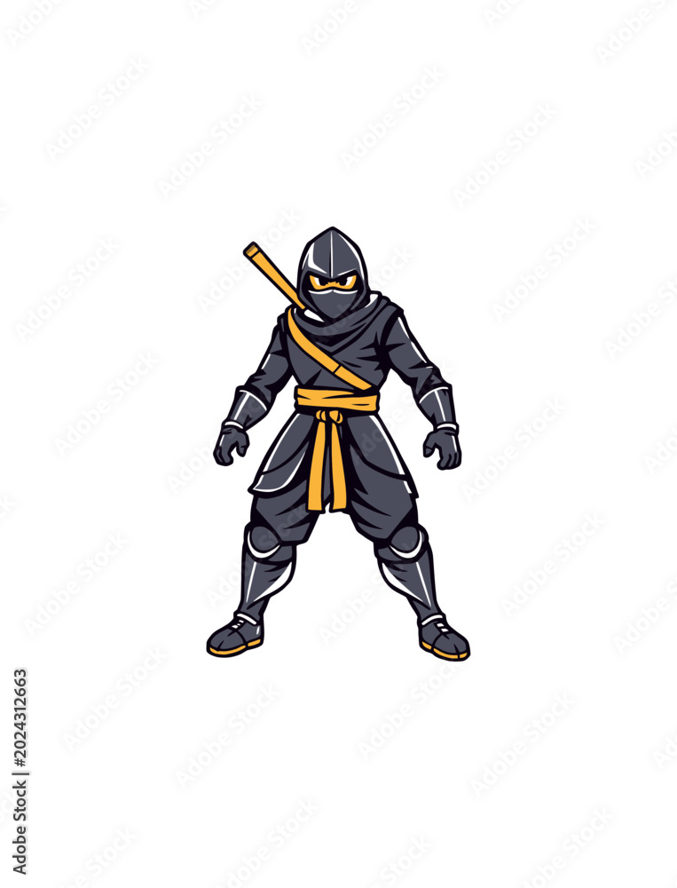 Fototapeta premium A cartoon ninja character in a fighting stance with a sword