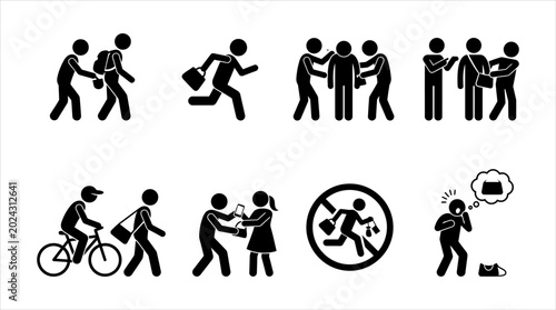 Photos Vector Icons Representing Social Issues, Public Safety, and Unethical Behaviors