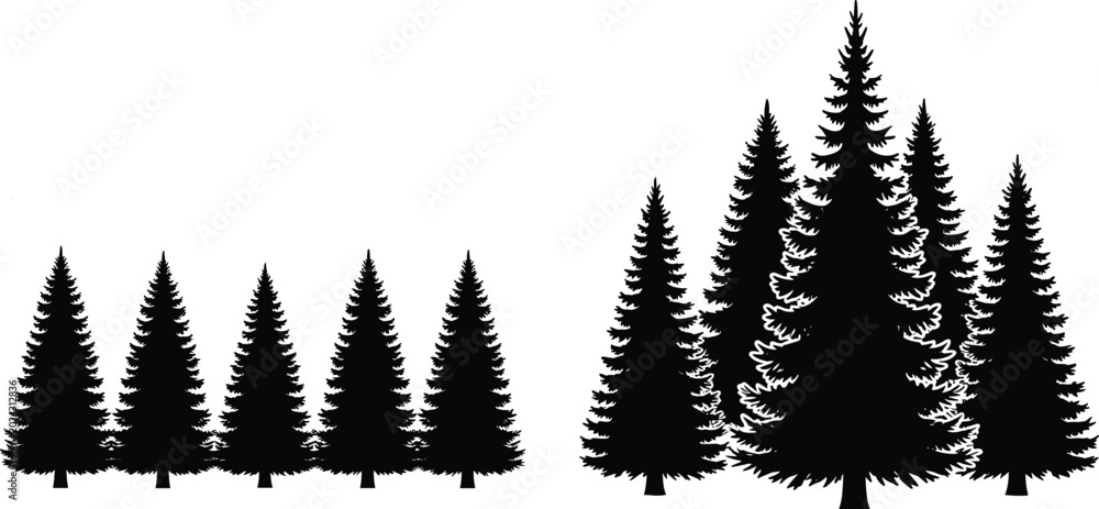 Obraz premium Forest Perspective and Distance Comparison Pine Trees Silhouette Design Elements