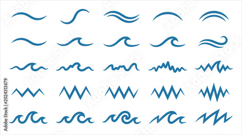 Cuadro en lienzo Set of Blue Wave Icons for Design and Branding