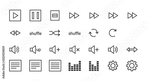 Media player control buttons and symbols for playback and navigation