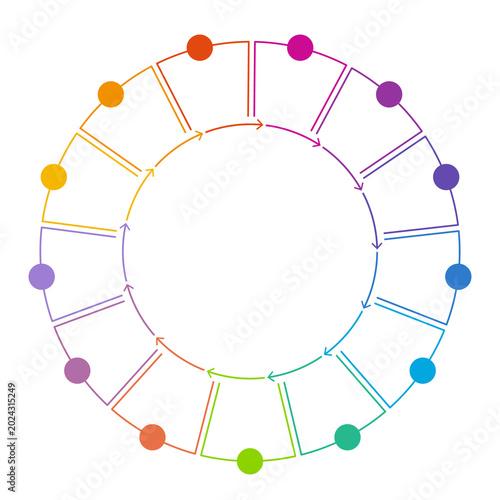 Basic circle infographic with 13 steps, process or options.