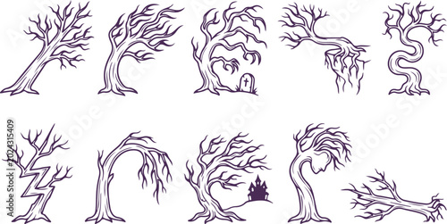 Canvastavla Spooky Halloween trees and haunted house with spooky atmosphere for holiday decoration