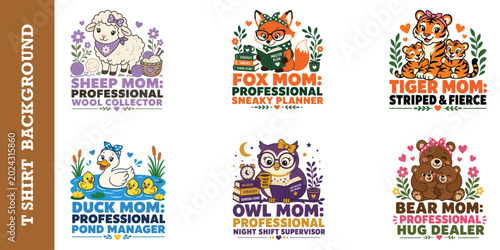 Fotografía Mothers day animal collection with sheep fox tiger duck owl and bear cartoon vector icons