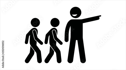Tableau sur toile Stick figures illustrating leadership and guidance, pointing towards a common go