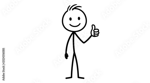 фотографія Optimistic Stick Figure Character Giving Thumbs Up, Symbolizing Approval and Suc