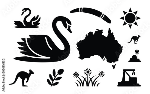 Canvas Print Minimalist vector illustration featuring iconic australian wildlife and symbols