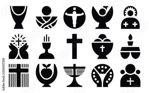 Foto Set of 12 corpus christi religious icons arranged in symmetrical pattern featuri