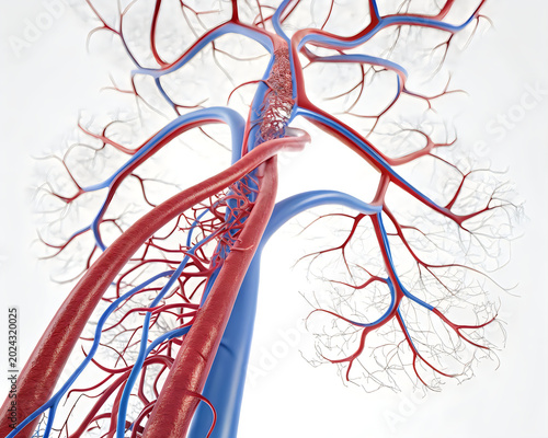 Detailed anatomical illustration of human leg arterial and venous systems