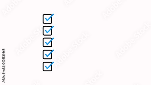 Animated checklist with check marks in square boxes on white background. Productivity and task completion. Motion graphics of tick mark concept with alpha channel