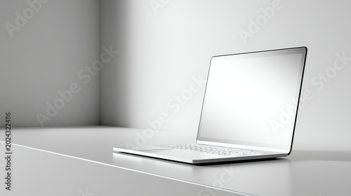 creative stock background A sleek, modern laptop on a minimalist desk with a clean white background sophisticated artistic pattern for digital marketing banner and premium presentation