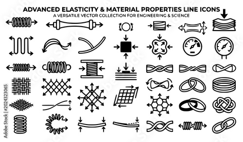 Foto Vector set of elasticity and material properties line icons featuring physics me