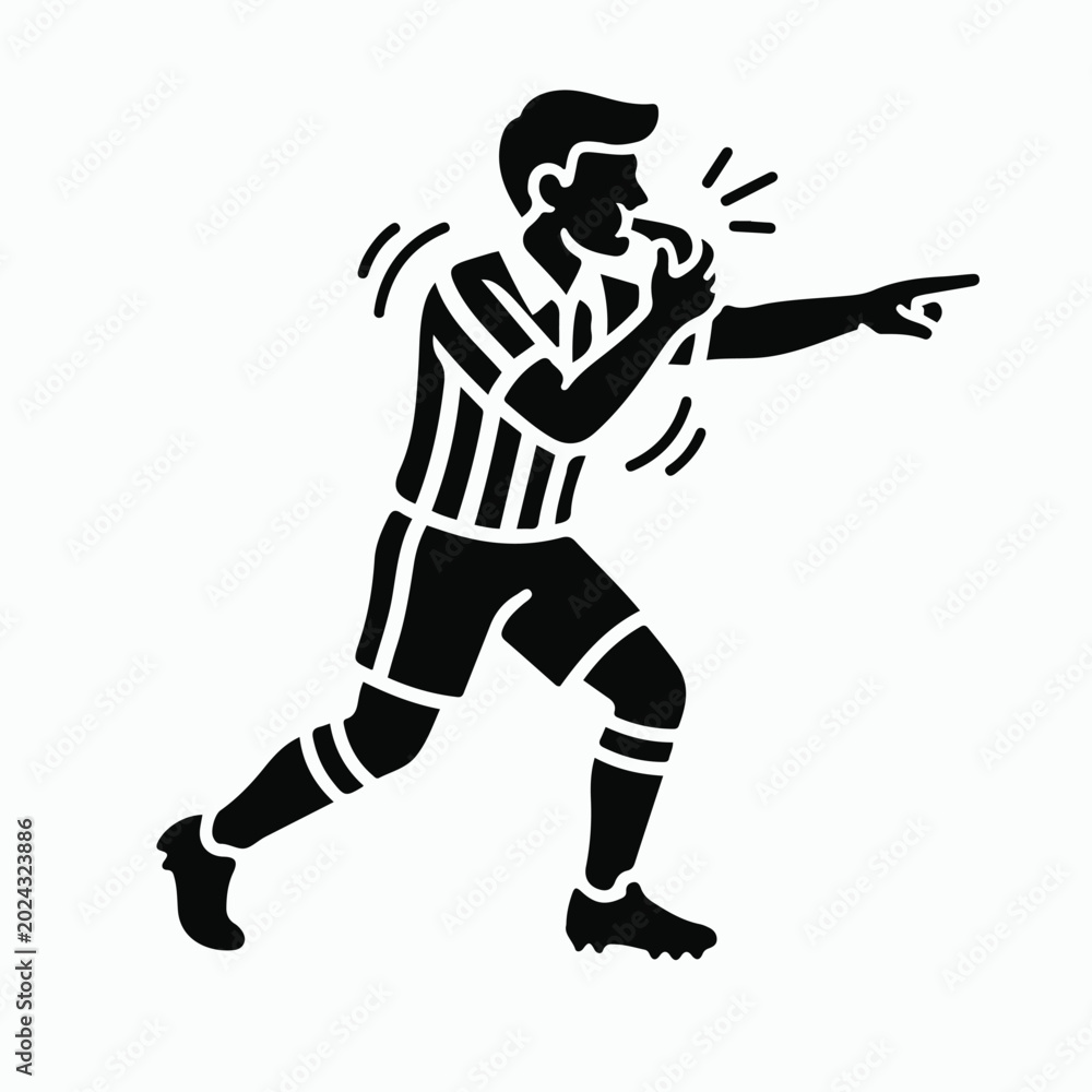Fototapeta premium Soccer referee blowing whistle and pointing during a game