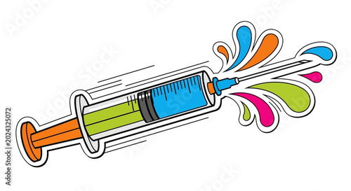 Schilderij op canvas Colorful syringe injecting liquid with splash effect, vector illustration