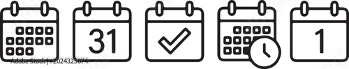 Black calendar icons with numbers and symbols