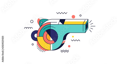 Colorful flat vector illustration of a whistle with abstract geometric elements