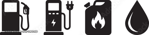 Foto Black icons of fuel pump, electric charger and gas can