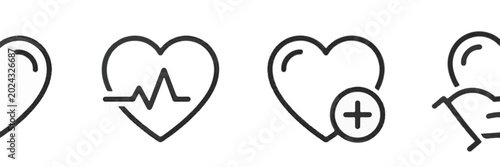Medical Heart Icons Set with EKG and Plus Sign illustration