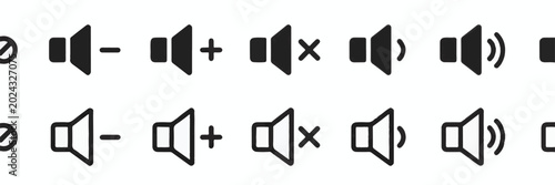 Set of speaker volume icons in two styles sound audio