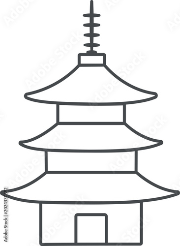 日本の伝統的な三重の塔のシンプルな線画イラスト